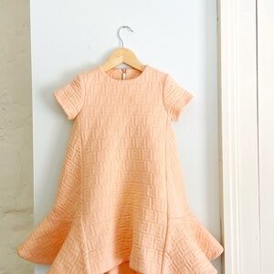 Fendi Girls Blush FF Logo Jacquard Dress Size 6 Luxury Designer